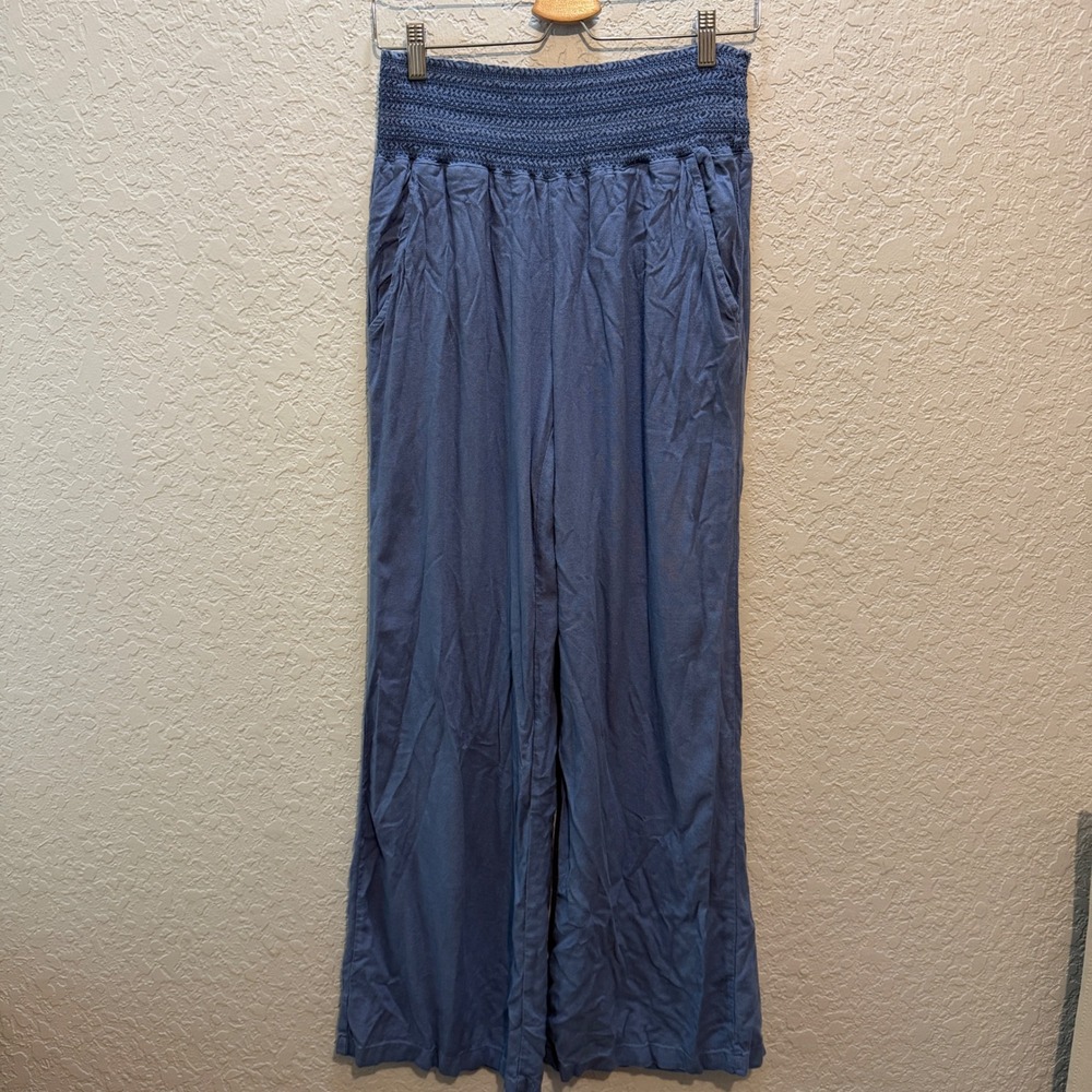 Rewash Smocked Waist Wide Leg Pants Large Blue Boho Coastal Relaxed Loungewear